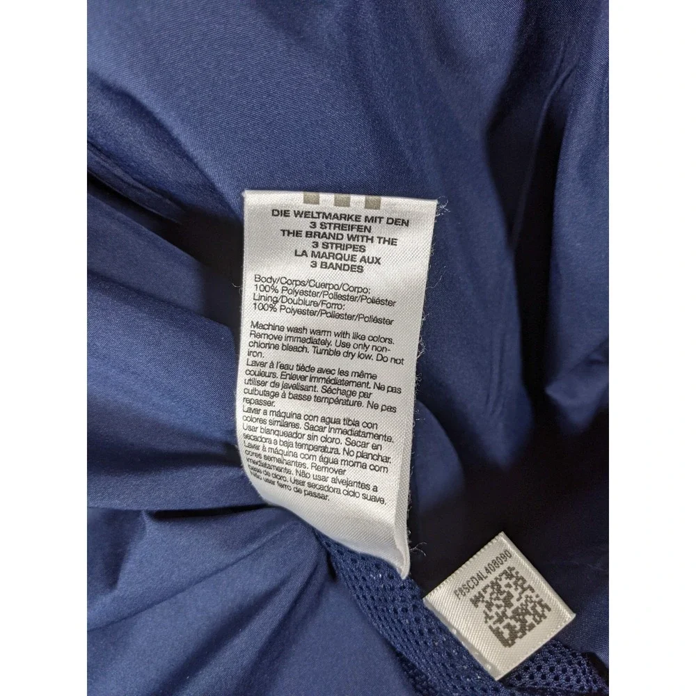 Vintage Adidas Windbreaker Jacket Mens XL Navy Blue 3 Stripe Mesh Lined Hooded